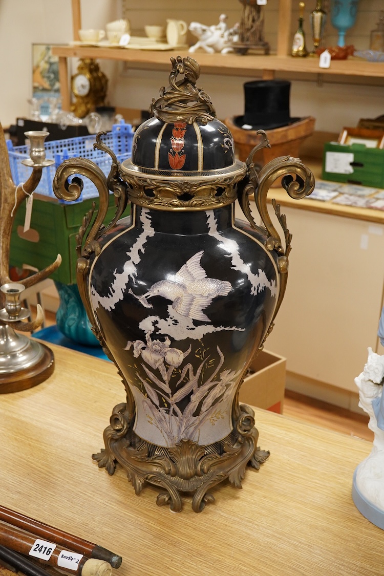 A large decorative ormolu mounted Chinese vase and cover, 66cm high